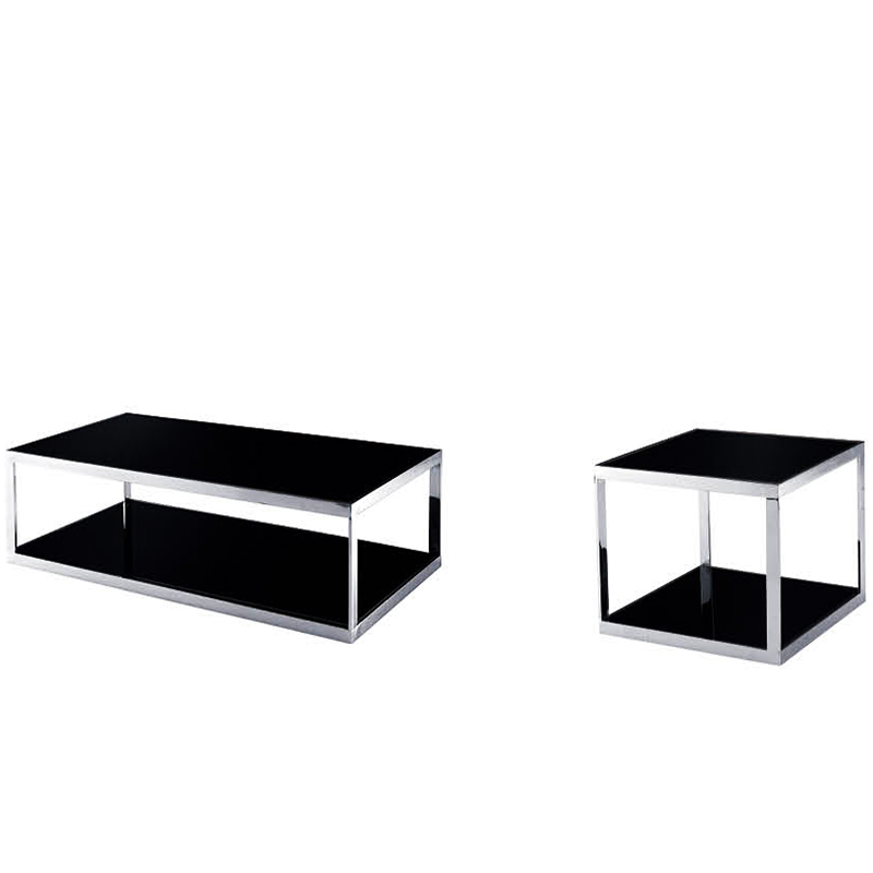 Tempered Glass Top Coffee Table Square Fancy Tea Table With Stainless Steel Frame