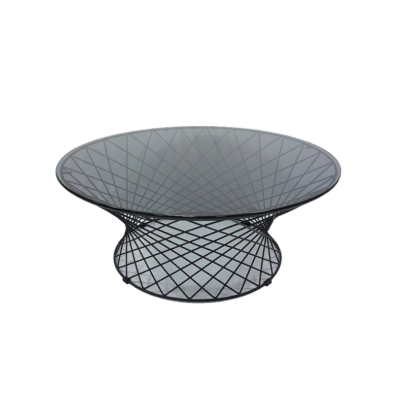 Factory price round tempered glass top tea table with metal frame